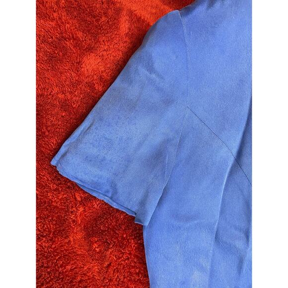 Patrick Petite Collection Size 14 Blue Midi Silk Front Slit Short Sleeve Dress - Picture 8 of 16